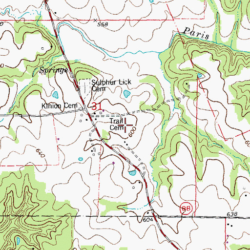 Topographic Map of Trail Cemetery, MO