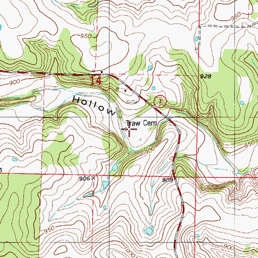 Topographic Map of Traw Cemetery, MO