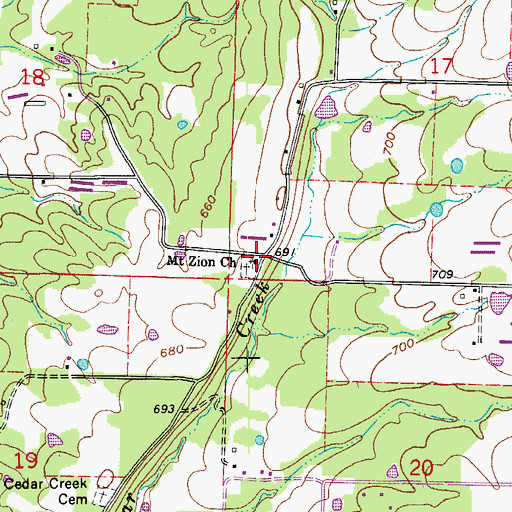 Topographic Map of Mount Zion Church, AR