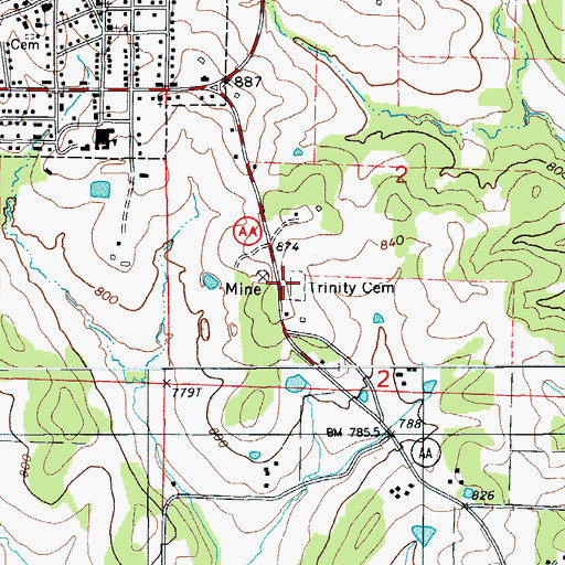 Topographic Map of Trinity Cemetery, MO