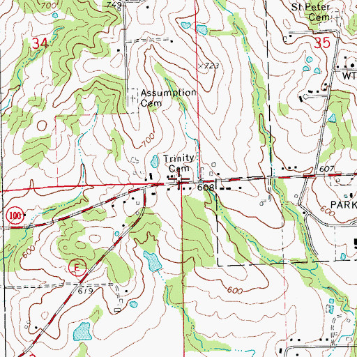 Topographic Map of Trinity Cemetery, MO