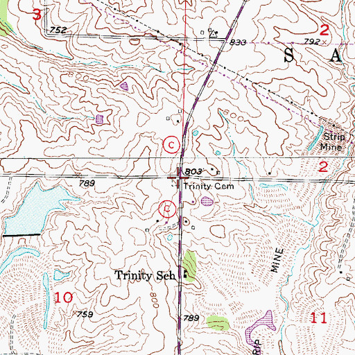 Topographic Map of Trinity Cemetery, MO