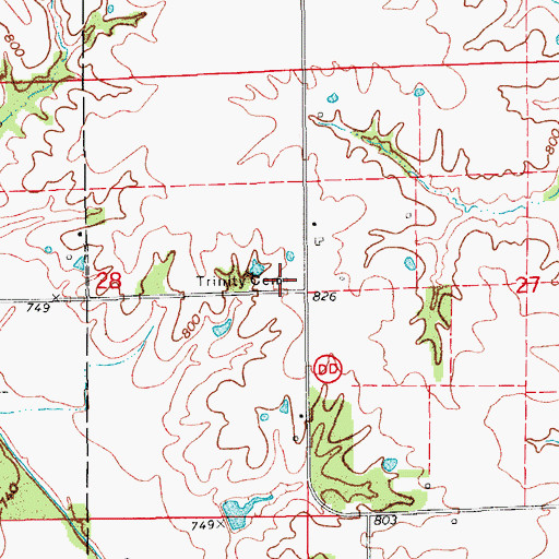 Topographic Map of Trinity Cemetery, MO