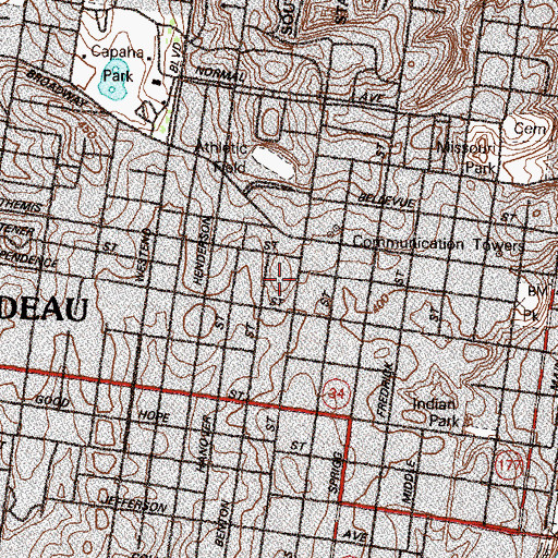 Topographic Map of Trinity School, MO