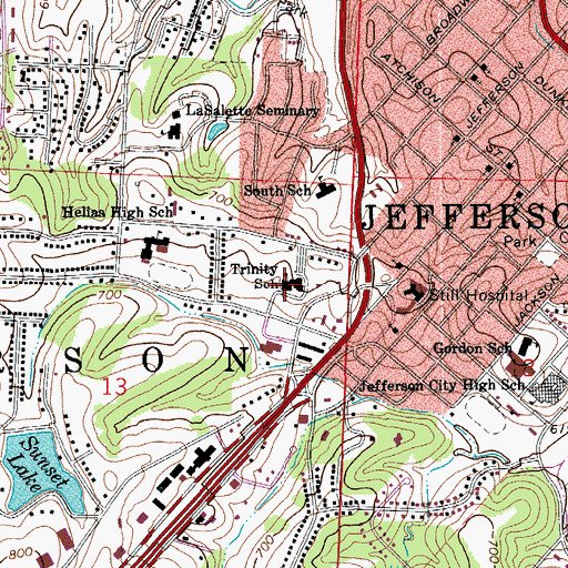 Topographic Map of Trinity Lutheran School, MO