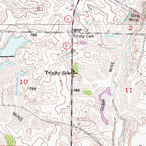 Topographic Map of Trinity School (historical), MO