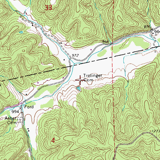 Topographic Map of Trolinger Cemetery, MO
