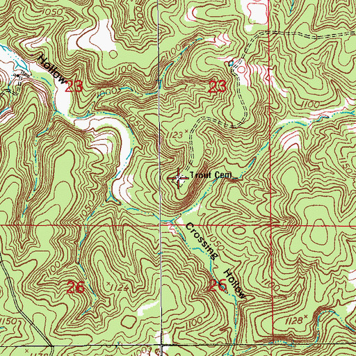 Topographic Map of Trout Cemetery, MO