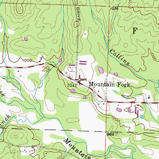 Topographic Map of Mountain Fork, AR