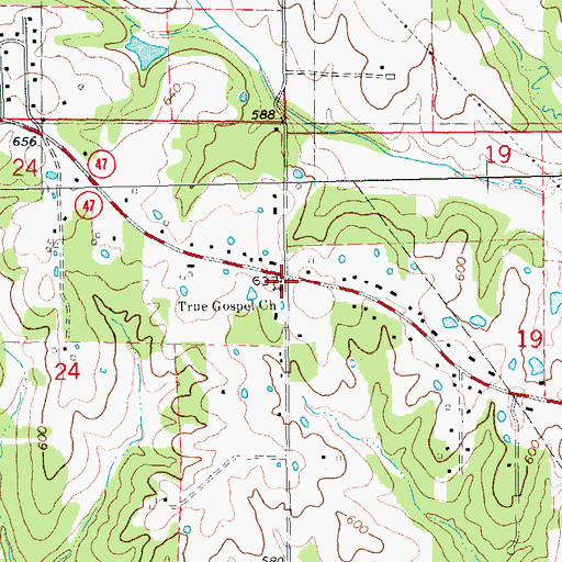 Topographic Map of True Gospel Church, MO