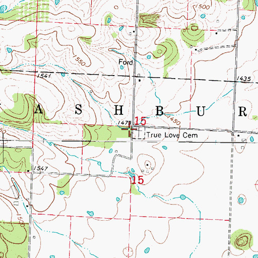 Topographic Map of True Love Cemetery, MO