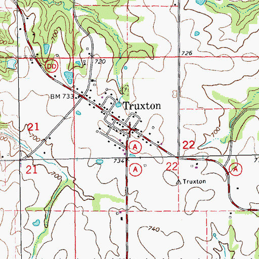 Topographic Map of Truxton, MO