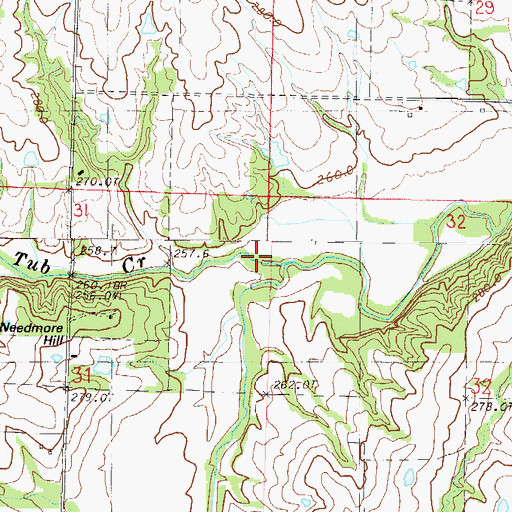 Topographic Map of Tub Creek, MO