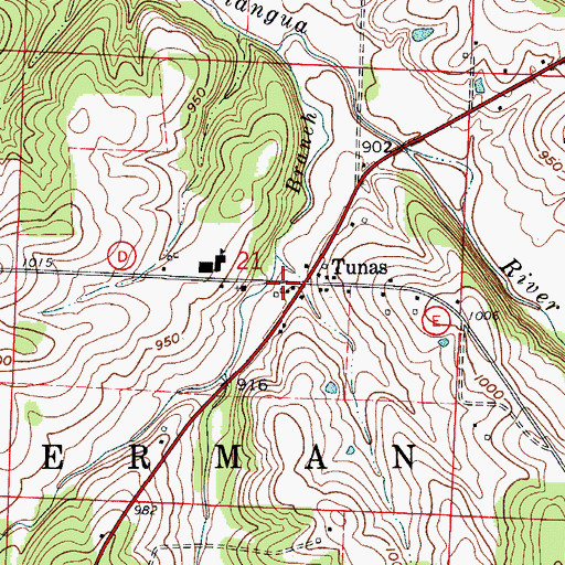 Topographic Map of Tunas, MO