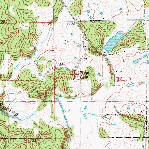 Topographic Map of Tune Cemetery, MO