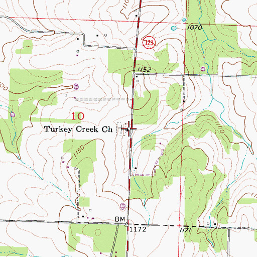 Topographic Map of Turkey Creek Missionary Baptist Church, MO