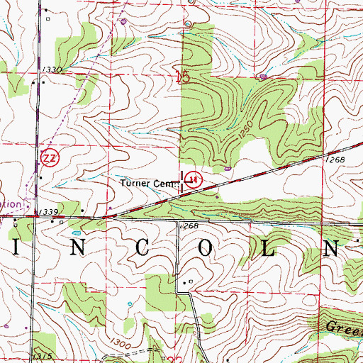 Topographic Map of Turner Cemetery, MO