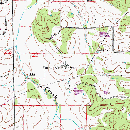 Topographic Map of Turner Cemetery, MO