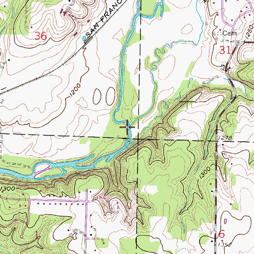 Topographic Map of Turner Creek, MO