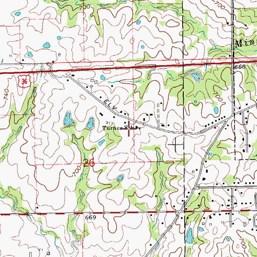 Topographic Map of Turner School, MO