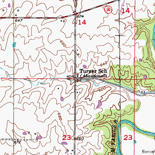 Topographic Map of Turner School, MO