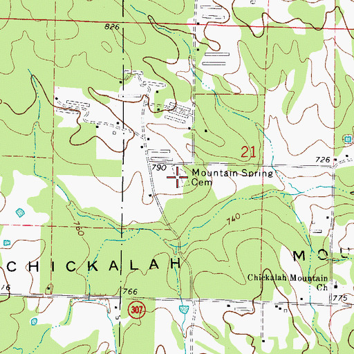 Topographic Map of Mountain Spring Cemetery, AR