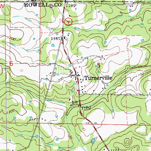 Topographic Map of Turnerville, MO