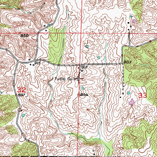 Topographic Map of Tuttle Cemetery, MO