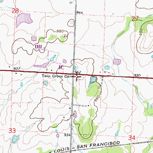 Topographic Map of Twin Grove Cemetery, MO