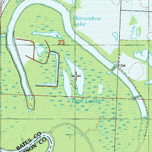 Topographic Map of Twin Lakes, MO
