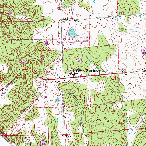 Topographic Map of Twin Springs Church, MO