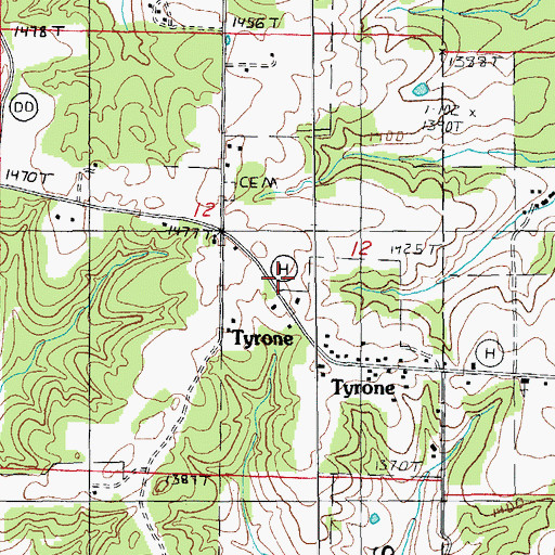 Topographic Map of Tyrone, MO