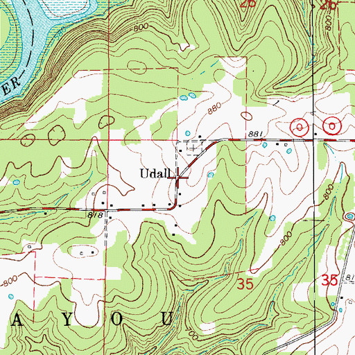 Topographic Map of Udall, MO
