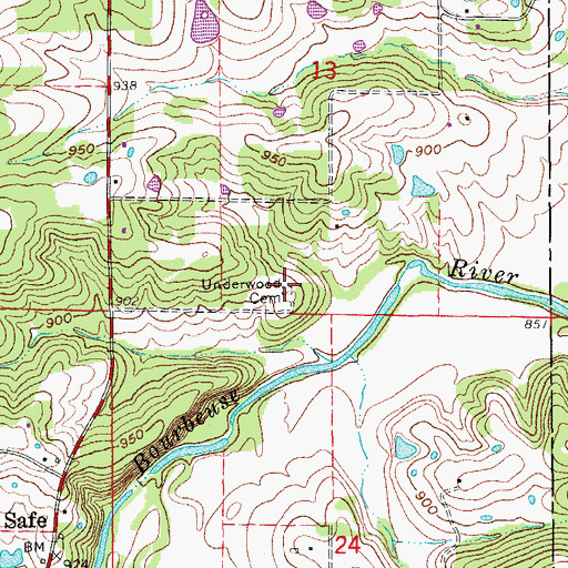 Topographic Map of Underwood Cemetery, MO