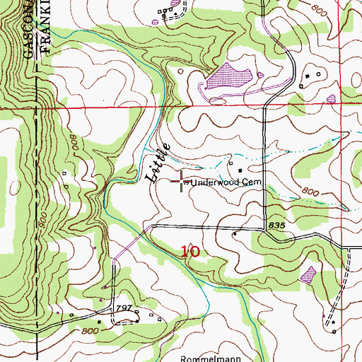 Topographic Map of Underwood Cemetery, MO