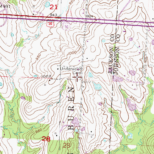 Topographic Map of Underwood Cemetery, MO