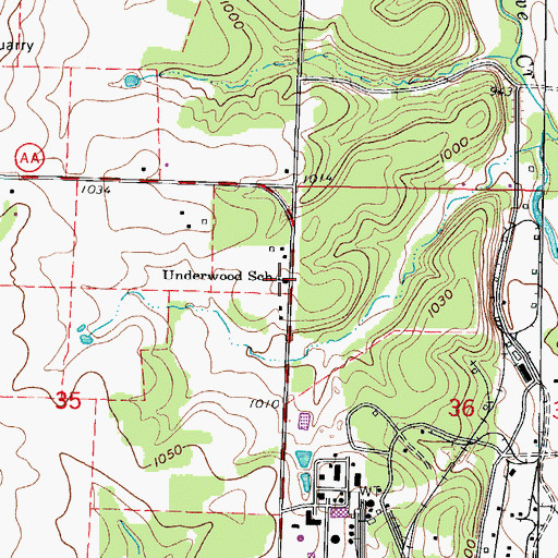 Topographic Map of Underwood School (historical), MO