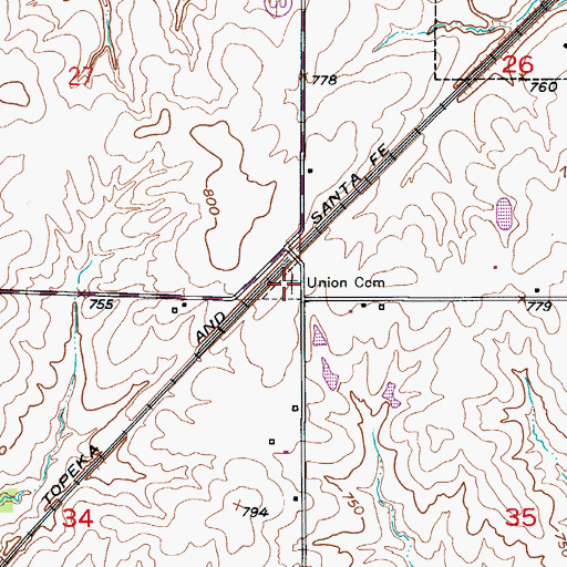 Topographic Map of Union Cemetery, MO