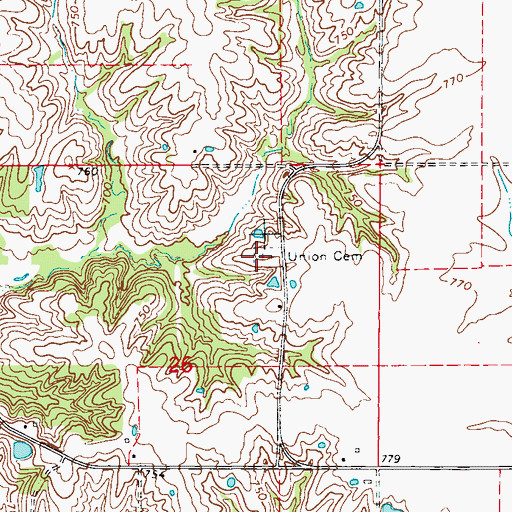 Topographic Map of Union Cemetery, MO
