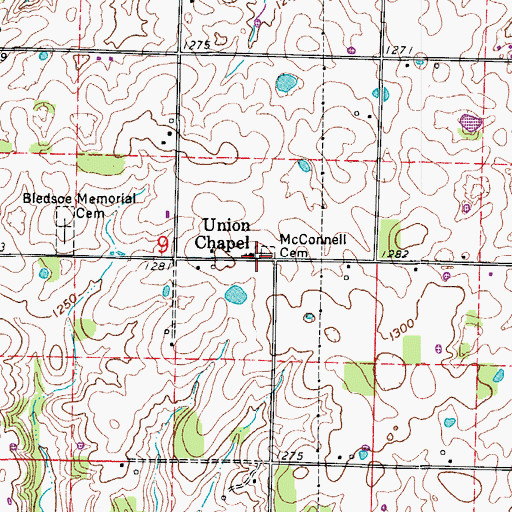 Topographic Map of Union Chapel, MO