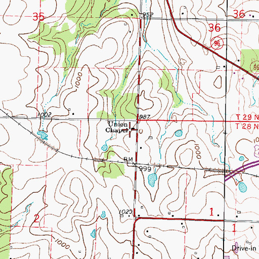 Topographic Map of Union Chapel, MO