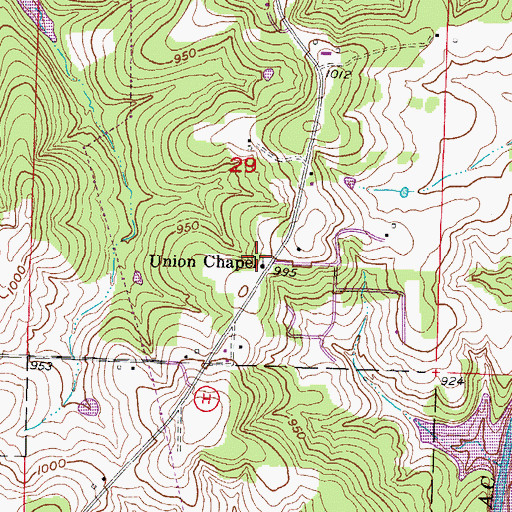 Topographic Map of Union Chapel, MO