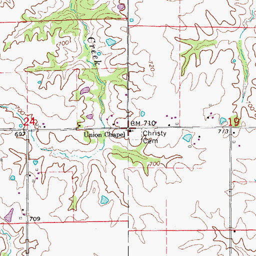 Topographic Map of Union Chapel, MO