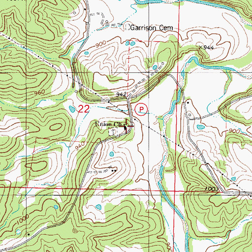 Topographic Map of Union Church, MO