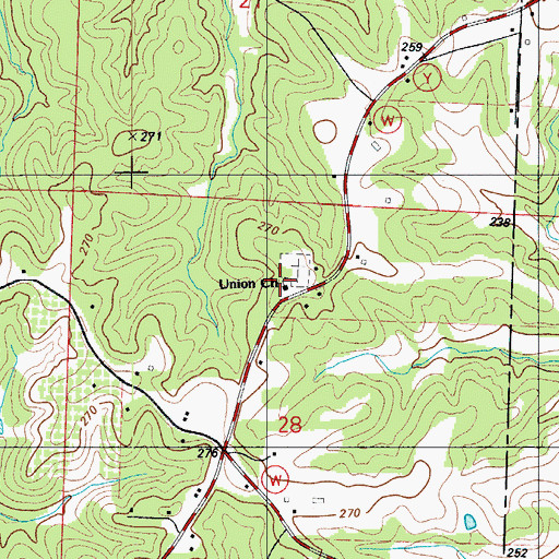 Topographic Map of Union Church, MO