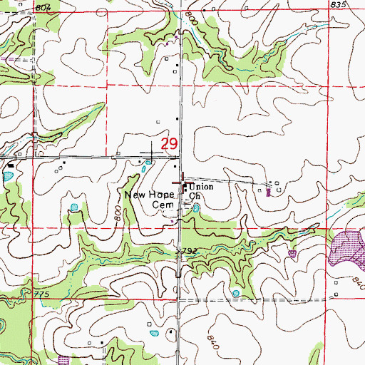 Topographic Map of Union Church, MO