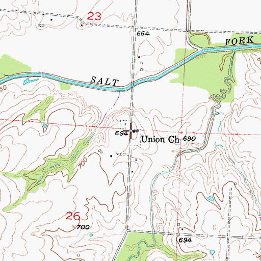 Topographic Map of Union Church, MO
