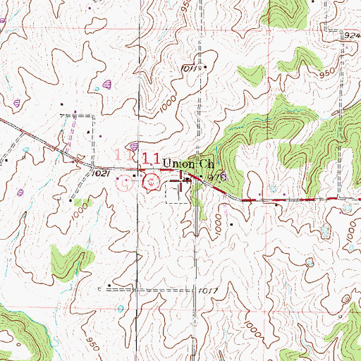 Topographic Map of Union Church, MO