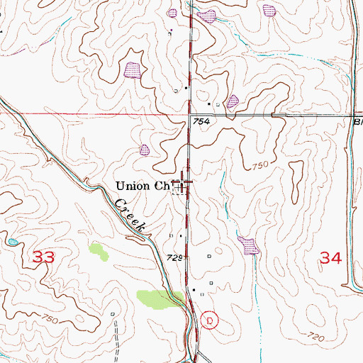 Topographic Map of Union Church, MO