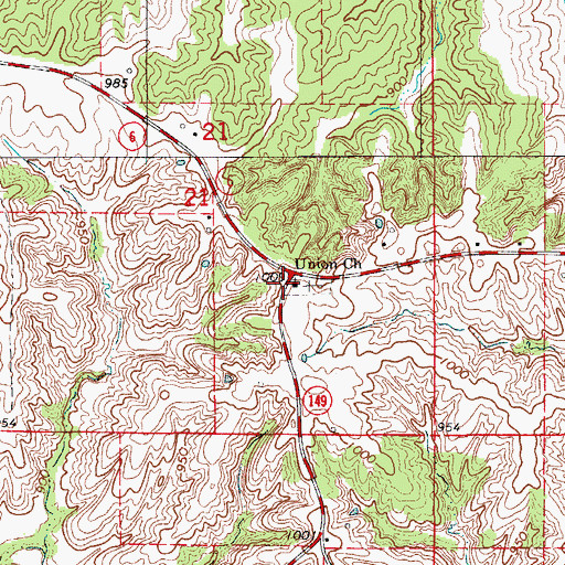 Topographic Map of Union Church, MO